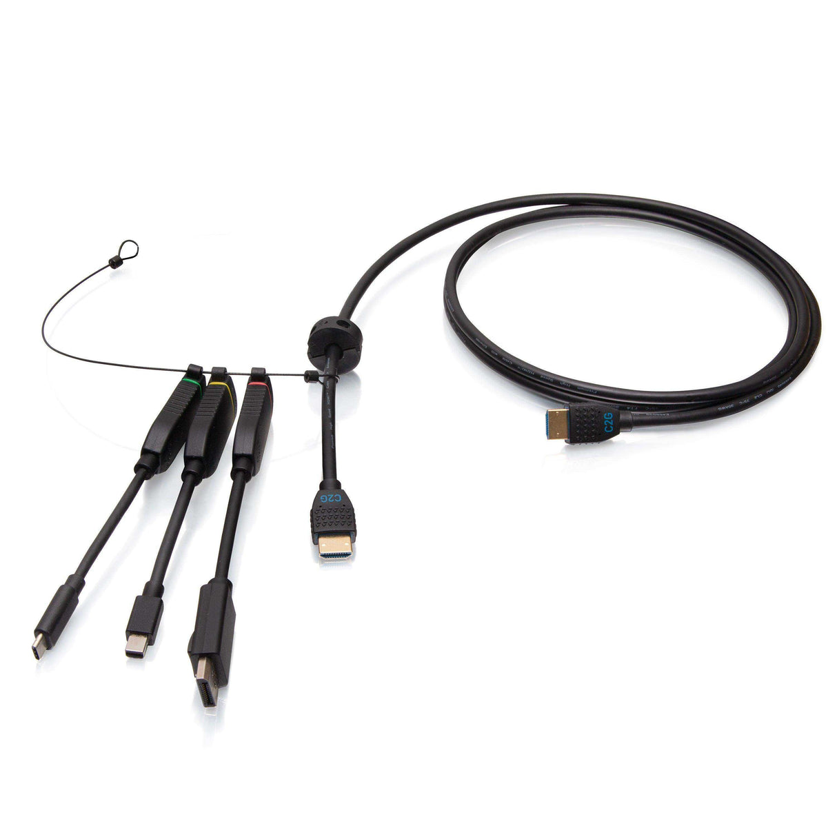 C2G C2G4200363 15ft (4.5m) 4K HDMI® Premium Cable and Universal Dongle Adapter Ring with Color Coded Mini DisplayPort™, DisplayPort, and USB-C® (without Pull Tab) Audio & Video Cables C2G