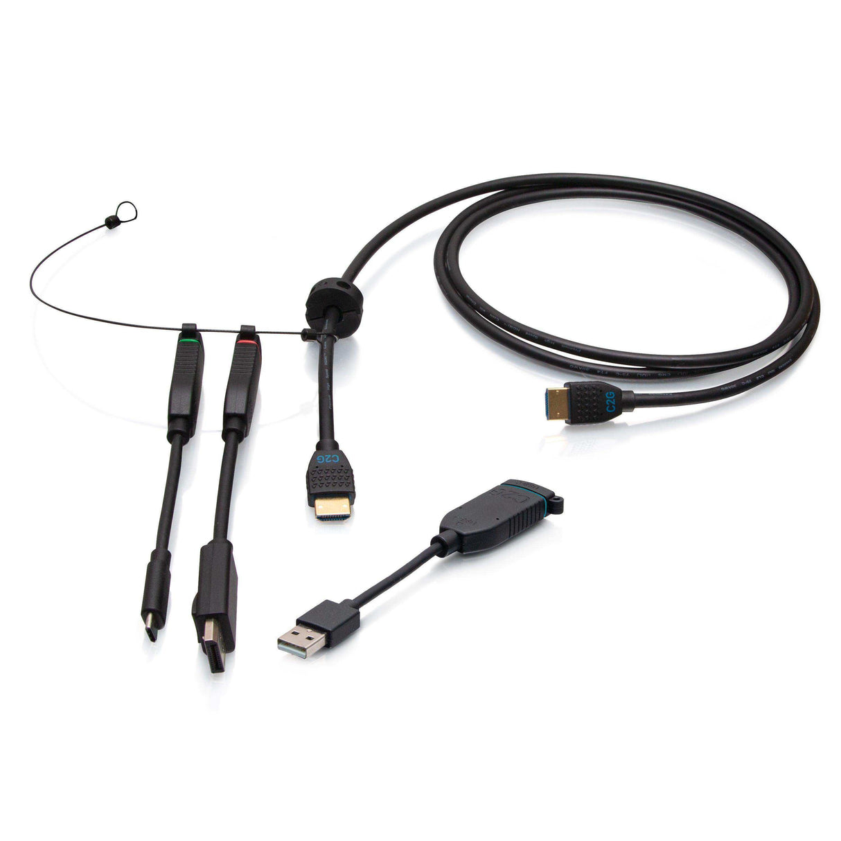 C2G C2G4200586 6ft (1.8m) 4K HDMI® Premium Cable and Universal Dongle Adapter Ring with Color Coded HDMI to DisplayPort™, HDMI to USB-C®, and USB-C® to USB-A (without Pull Tab) Audio & Video Cables C2G