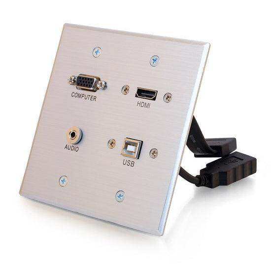 C2G CG39703 HDMI, VGA, 3.5mm and USB Pass Through Double Gang Wall Plate - Aluminum Audio & Video Cables C2G