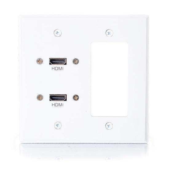 C2G CG39708 Dual HDMI Pass Through Double Gang Wall Plate with One Decorative Cutout (White) Audio & Video Cables C2G