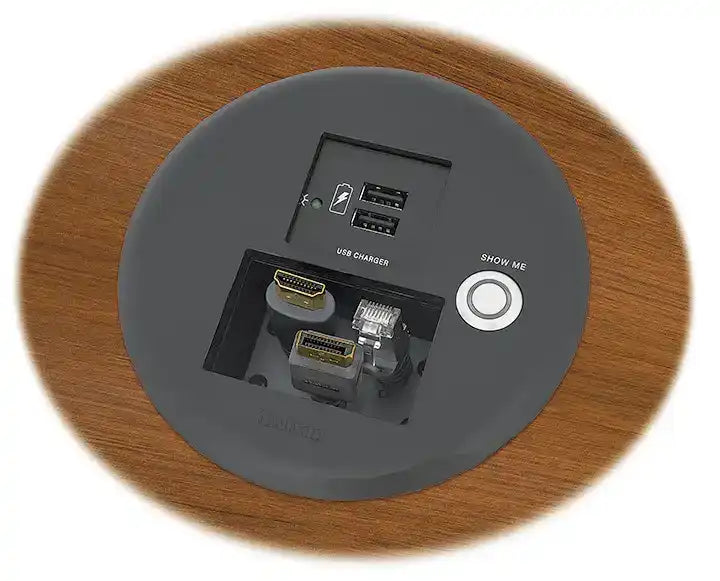 Extron Cable Cubby 100 Cable Access Enclosures for AV Connectivity and Power, Two USB Power Outlets Collaboration Furniture Extron