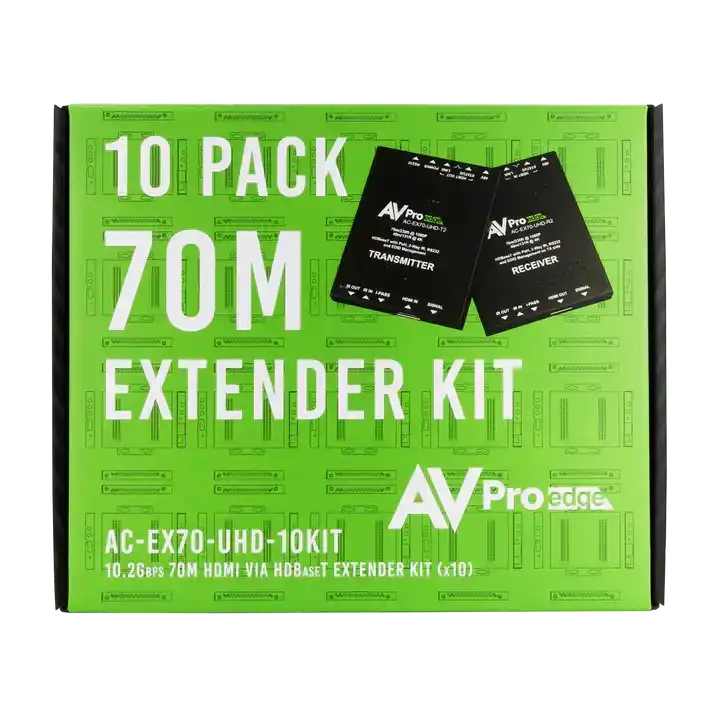 AVPro Edge 10 Pack of AC-EX70-UHD-KIT HDMI Extenders, Reduced Packaging for Bulk ordering Video Transmitters AVPro Edge