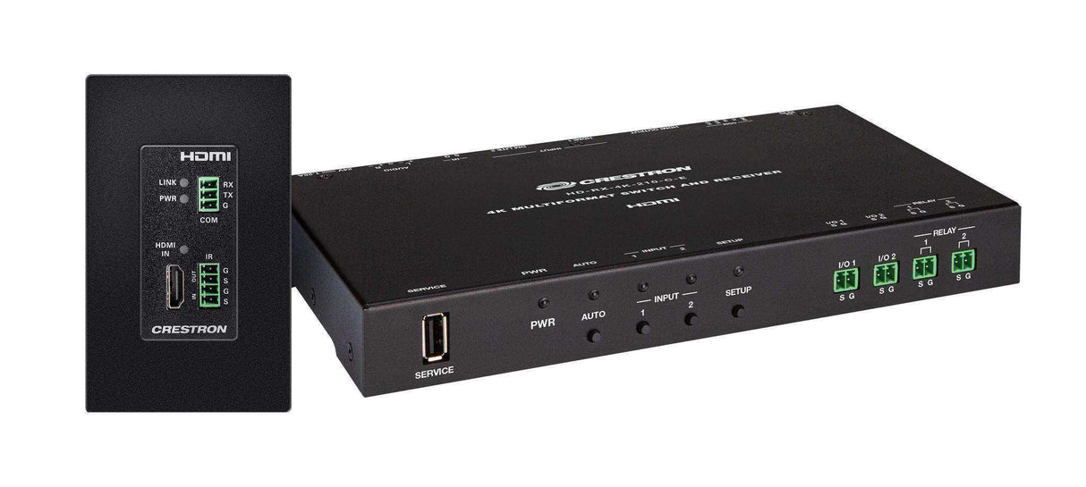 Crestron 4K 2x1 DM® Essentials Scaling Auto-Switcher and Wall Plate Extender over CATx Cable (Black) - DM-EXT-1021-1G-B KIT Electronics Crestron