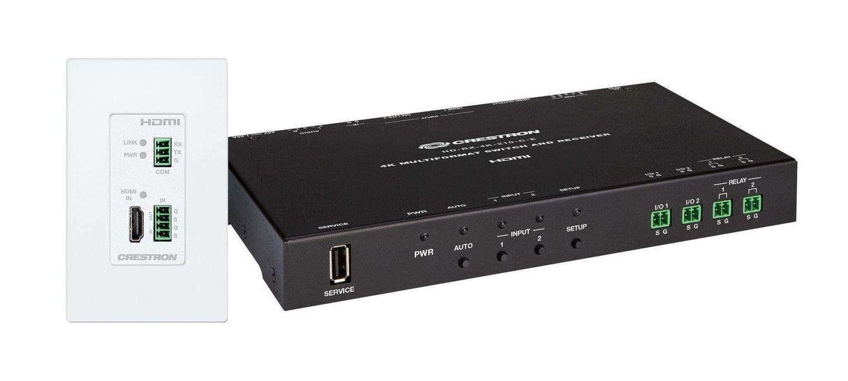Crestron 4K 2x1 DM® Essentials Scaling Auto-Switcher and Wall Plate Extender over CATx Cable (White) - DM-EXT-1021-1G-W KIT Electronics Crestron