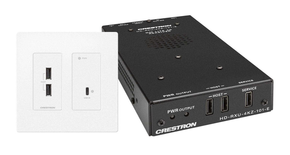 Crestron 4K60 4:4:4 DM® Essentials Transmitter Receiver Pair for USB‑C® DisplayPort™, and USB 2.0 Signal Extension over CATx Cable, Wall Plate (White) - DM-EXT-2011-2G-W KIT Electronics Crestron