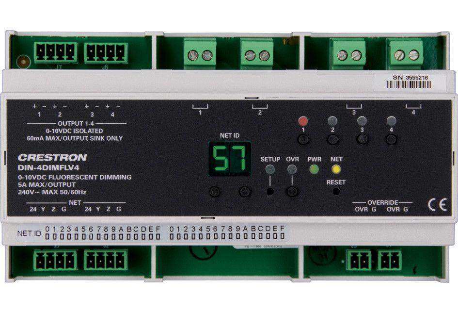 Crestron DIN Rail 0-10V Dimmer Module, 4 feeds, 4 channels - DIN-4DIMFLV4 Room Control Crestron