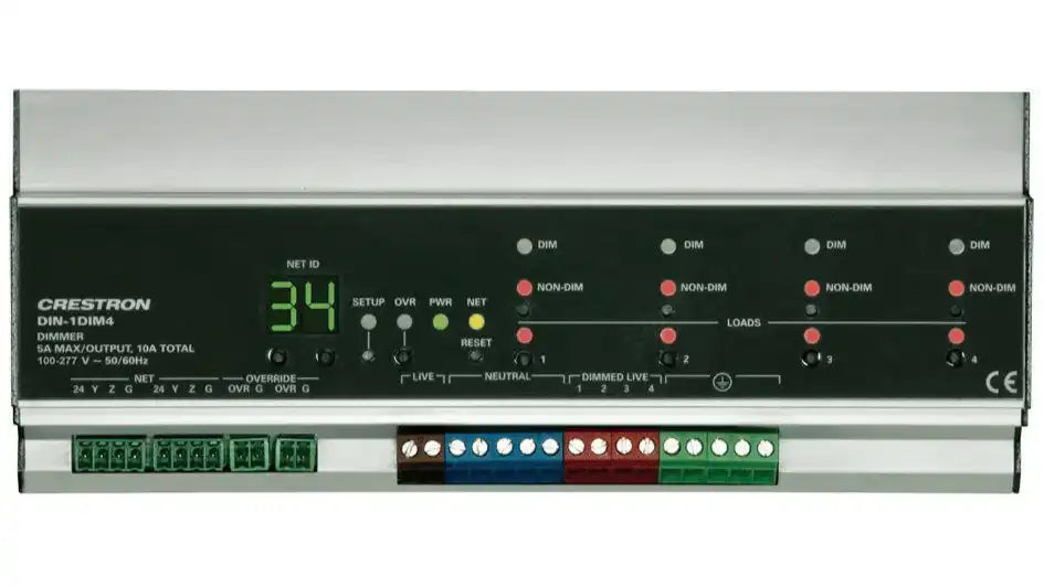 Crestron DIN Rail Dimmer, 1 feed, 4 channels - DIN-1DIM4 Room Control Crestron