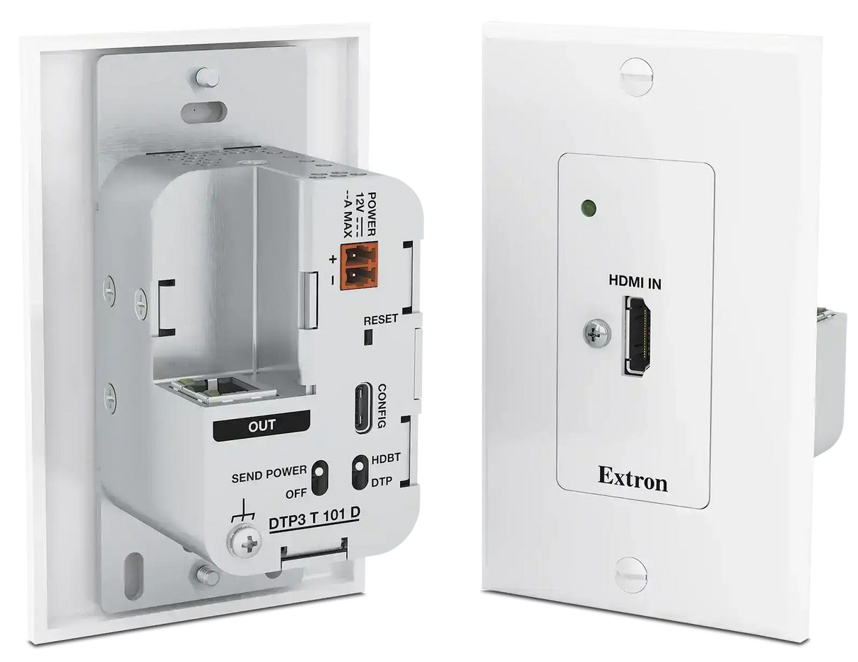 Extron DTP3 T 101 D HDMI 4K/60 Wallplate Tx, White - 330 feet (100 m) Video Extron