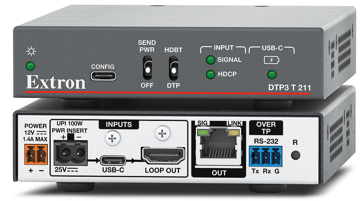 Extron DTP3 T 211 – 4K/60 USB-C DTP3 Transmitter with HDMI Loop-Out 60-2070-52