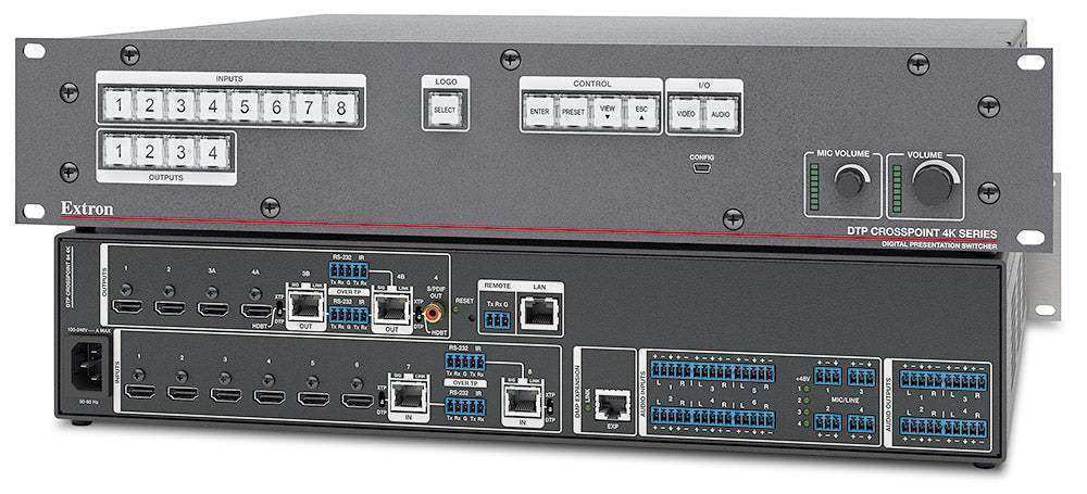 Extron DTP CrossPoint 84 4K IPCP Q MA 70, 100 Watt 70 V Mono Amp, AV LAN, 8x4 Seamless 4K Scaling Presentation Matrix Switcher (Copy) (Copy) Video Transmitters Extron