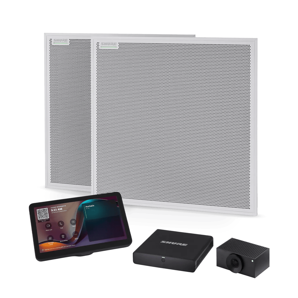 Shure IMXRK70 IntelliMix Room Kit, Includes (2) MXA902 Ceiling Microphone + Speaker, Huddly L1 Networked Camera, IntelliMix Compute, IntelliMix Touch Panel, and Network Switch Shure