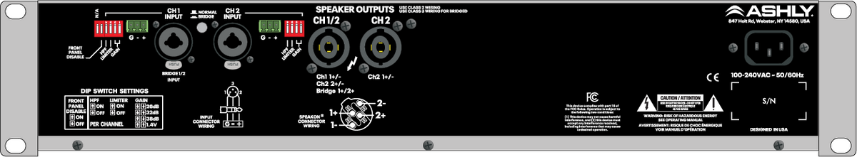 ASHLY ECOTOUR 500.2 High-Efficiency Touring Power Amplifier 2 x 500W @ 2/4 Ohms, 250W @ 8 Ohms, 1000W bridged @ 70V Amplifiers Ashly