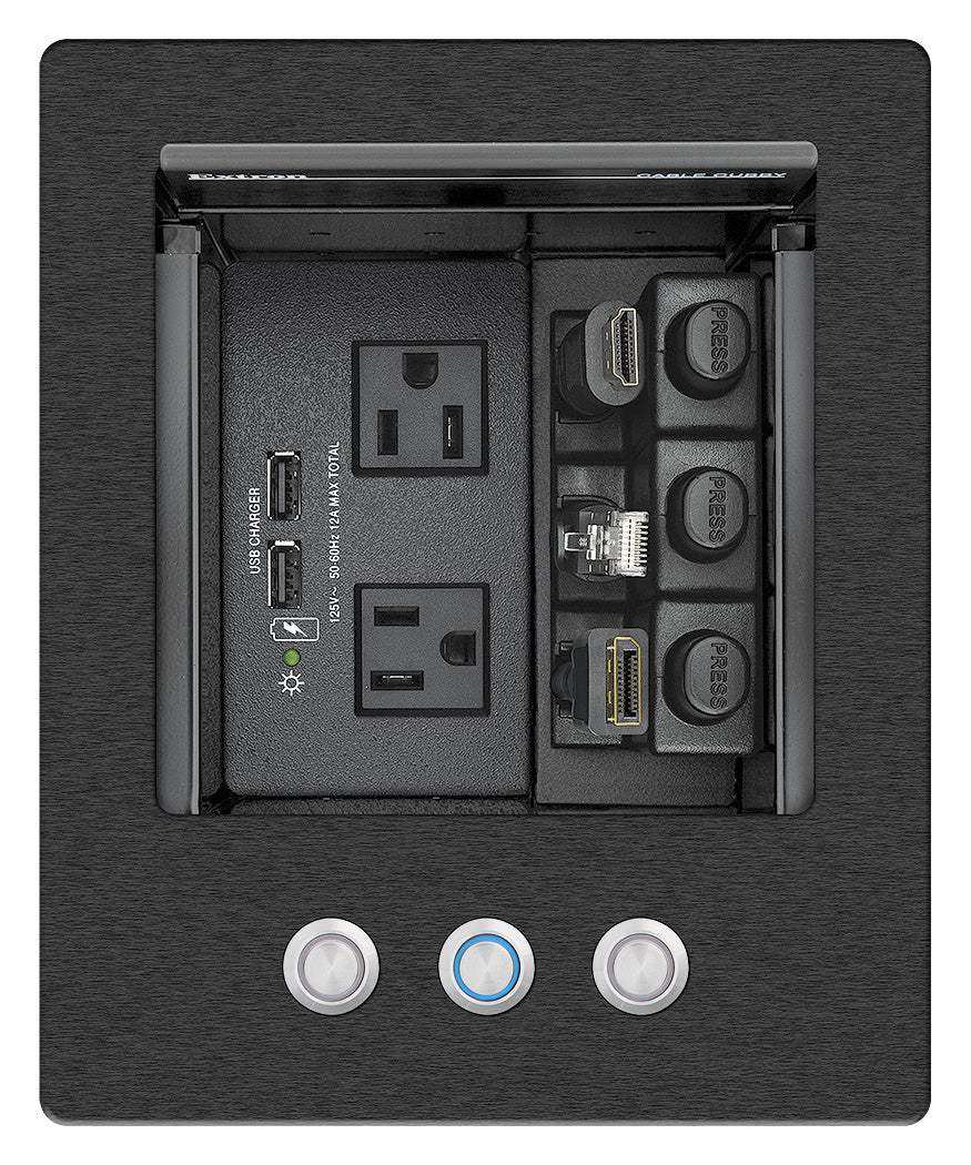 Extron Cable Cubby 500 Cable Access Enclosure Black w 3 Buttons-AC Module Not Included Collaboration Furniture Extron