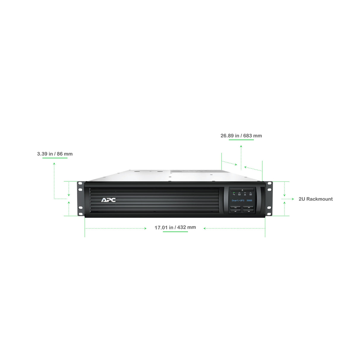 APC Smart-UPS SMT3000RM2UC 3000VA LCD RM 2U 120V with SmartConnect Uninterruptible Power Supply APC