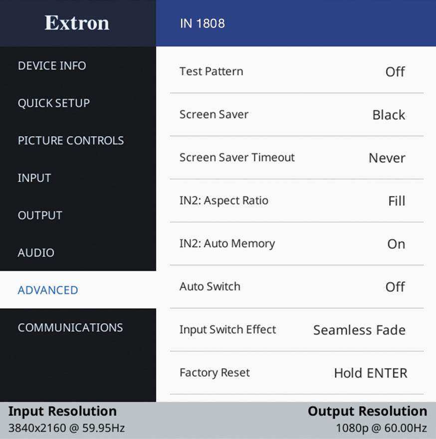 Extron IN1808 Series Eight Input 4K/60 Seamless Presentation Switchers Room Control Extron