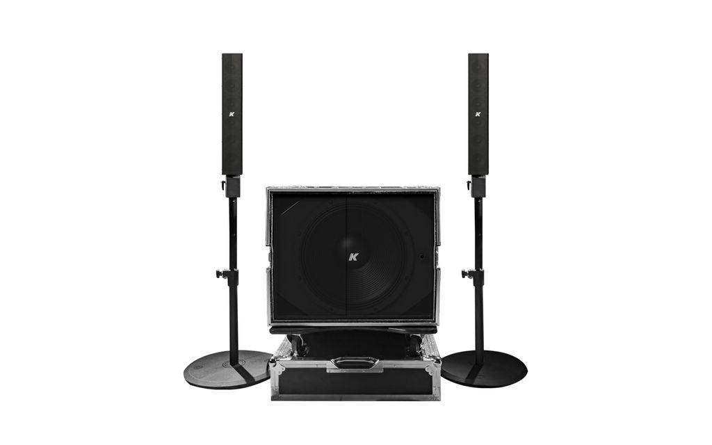 K-Array Pinnacle K-FOH2 Front of House monitoring system, including 2 KP52 I on stands and 1 KS2 I 18" active subwoofer, all conveniently integrated into a wheeled flight case Speakers K-Array