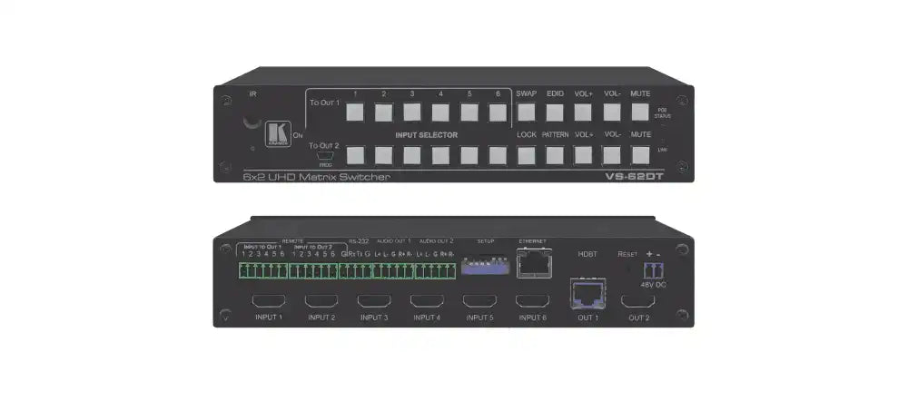 Kramer VS-62DT 6x2 UHD Matrix Switcher HDMI to HDMI & HDBaseT with PoE Video Transmitters Kramer