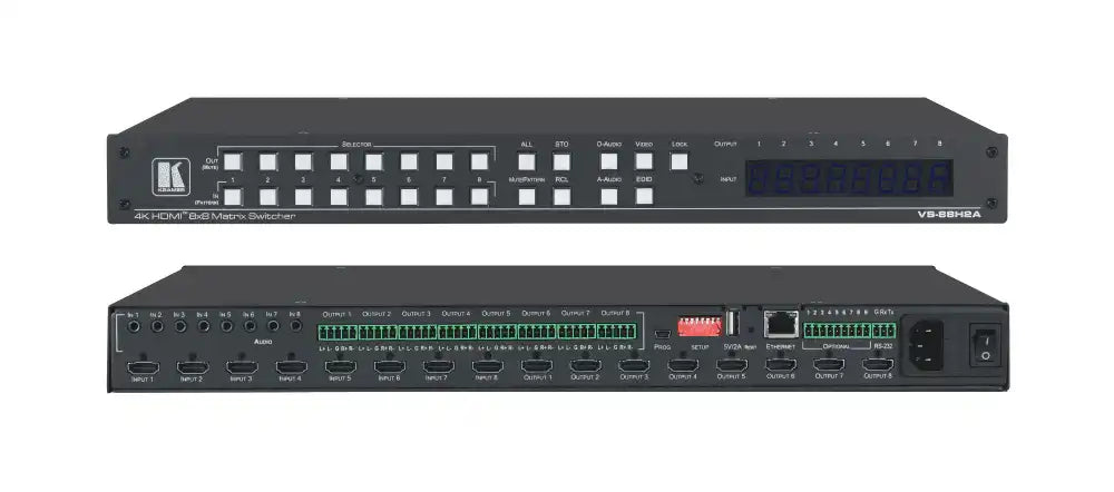 Kramer VS-88H2A 8x8 4K HDR HDCP 2.2 Matrix Switcher with Analog & Digital Audio Routing Video Transmitters Kramer