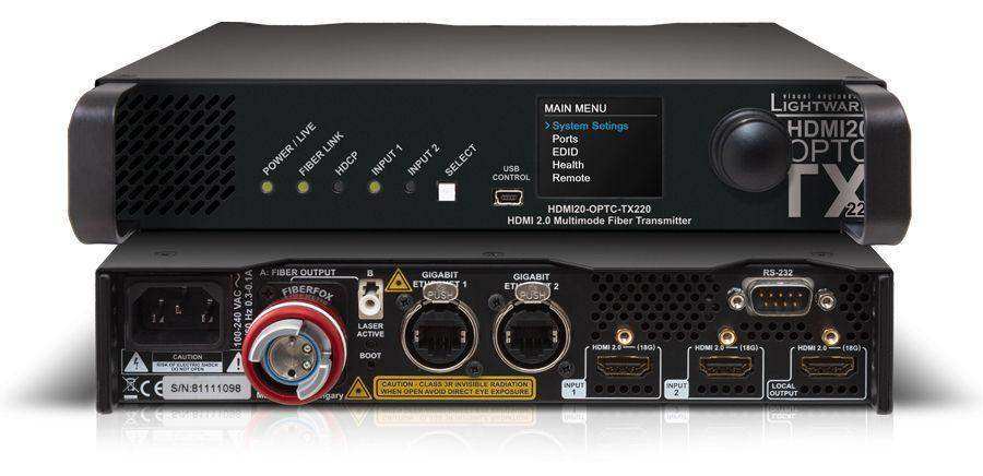 Lightware HDMI20-OPTC-TX220-FOX HDMI 2.0 Full 4K Fiber Optical Extender with Gigabit Ethernet - 91550001 Video Transmitters LightWare