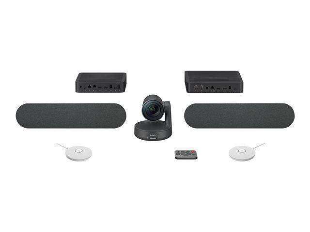 Logitech Rally Plus UHD 4K conference Solution including two speakers and two mic pods for Large Rooms (White Mic Pods)- 960-001398 Video Conferencing Logitech