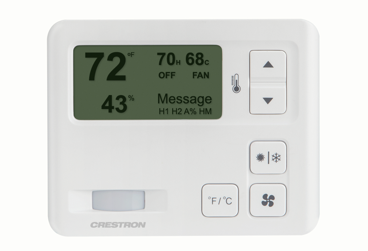 Crestron CHV-TSTAT-FCU-PIR-10-W-T – 0-10V Fan-Coil Thermostat with PIR, White Textured Crestron