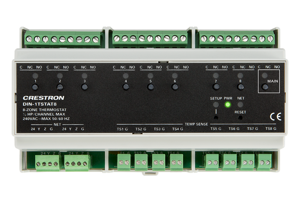 Crestron DIN-1TSTAT8 – 8-Zone Radiant Heat Thermostat, DIN Rail Mount Crestron