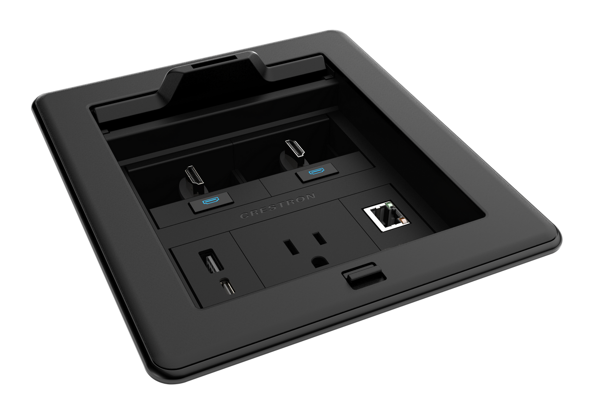 Crestron FT2-500-ELEC-PTL-B – FlipTop FT2 500 Series Table Box, Electrical, Pass-Through Lid, Black Cable Management Crestron