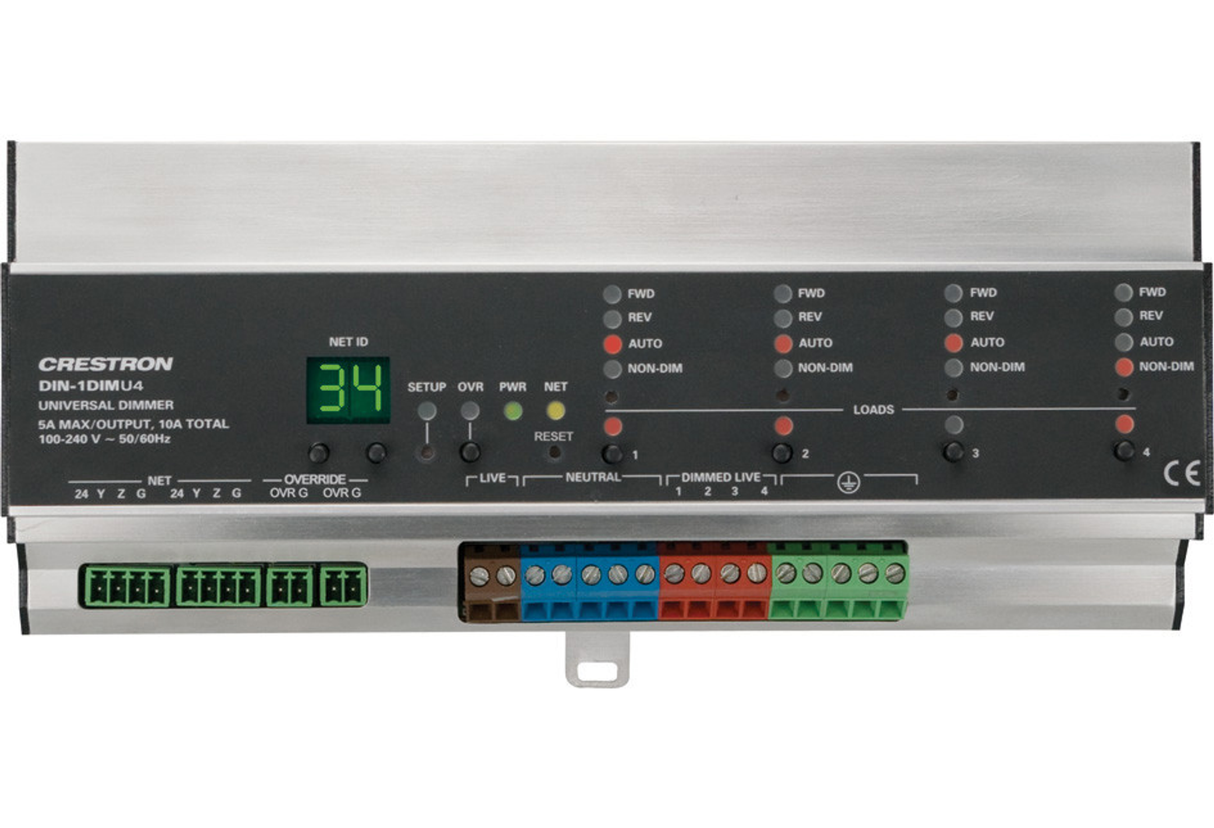 Crestron DIN-1DIMU4 – 4-Channel Universal Dimmer, 1 Feed, DIN Rail Mount Crestron