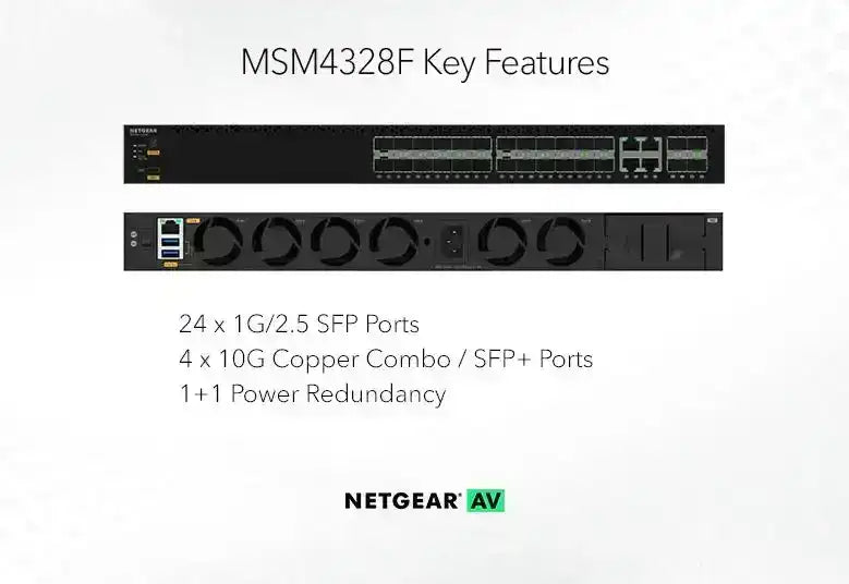 Netgear M4350-24F4X 24x1G/2.5G SFP and 4x10G Combo Copper SFP+ Fully Managed Switch (TAA Compliant) - MSM4328F-TAANES Networking Netgear