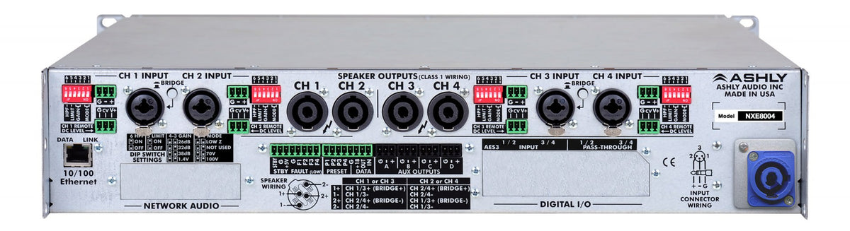 ASHLY NXE8004 Network Multi-Mode Power Amplifier 4 x 800 Watts @ 2/4/8 Ohms or 70V Amplifiers Ashly