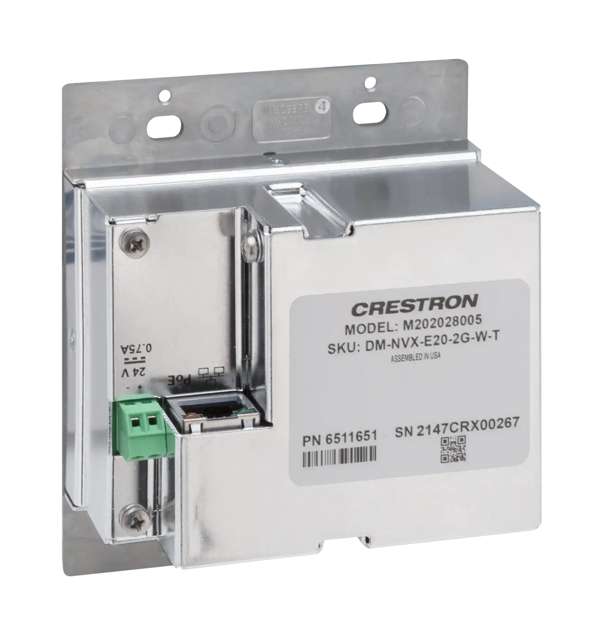 Crestron DM-NVX-E20-2G-W-T DM NVX® 4K60 4:2:0 Network AV Encoder, Wall Plate, White Video Transmitters Crestron