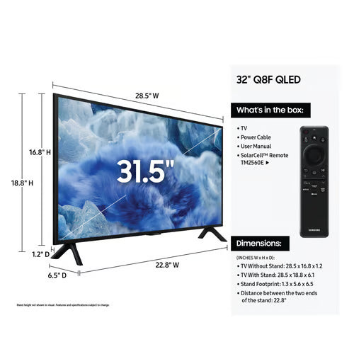 Samsung QN32Q8FAAFXZA 32" QLED 4K QHDR, 3840x2160, 60Hz, WiFi - Black Displays Samsung