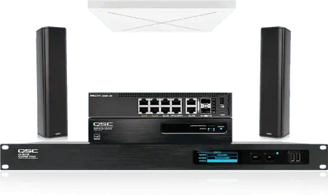 QSC Large meeting room directional audio with Sennheiser TeamConnect Ceiling 2 Room Control QSC