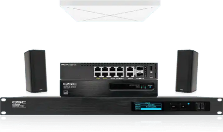 QSC Medium meeting room directional audio with Sennheiser TeamConnect Ceiling 2 Room Control QSC