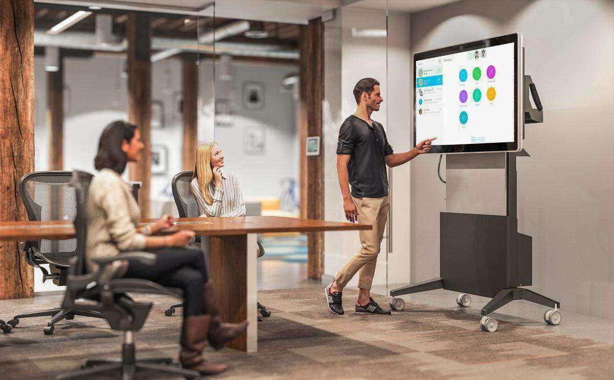 Salamander Cisco® Webex Board 55″ Electric Lift Mobile Display Stand, White Collaboration Furniture Salamander Designs
