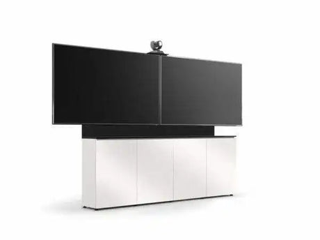 Salamander Signature Teams Rooms Low Profile (12"Deep) 4 Bay Dry Wall Anchored Cabinet for Jupiter 81-105" Black Oak Doors & End Panels, Black Top - X1/JCS/347/M1H3/BO/BK Collaboration Furniture Salamander Designs