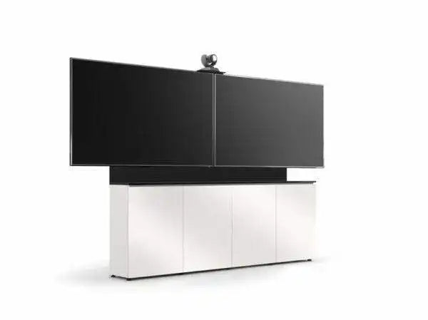 Salamander Signature Teams Rooms Low Profile (21.25"Deep) 4 Bay Free Standing Cabinet for Jupiter 81-105" Black Oak Doors & End Panels, Black Top - X2/JCS/347/M1H3/BO/BK Collaboration Furniture Salamander Designs