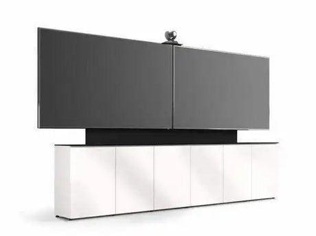 Salamander Signature Teams Rooms Low Profile (21.25"Deep) 6 Bay Free Standing Cabinet for Jupiter 81-105" Black Oak Doors & End Panels, Black Top - X2/JCS/367/M1H3/BO/BK Collaboration Furniture Salamander Designs