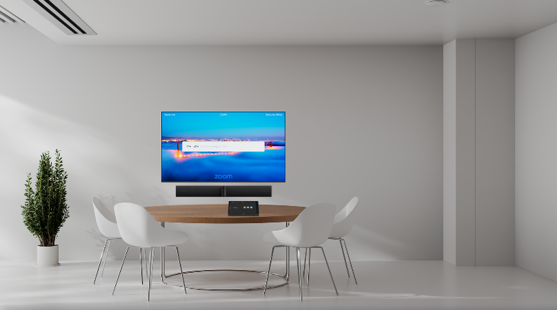 Crestron Collab Small Meeting Room — Zoom Rooms with Jabra PanaCast 50 All-in-One Video Bar, Touch Screen and BYOD Kit