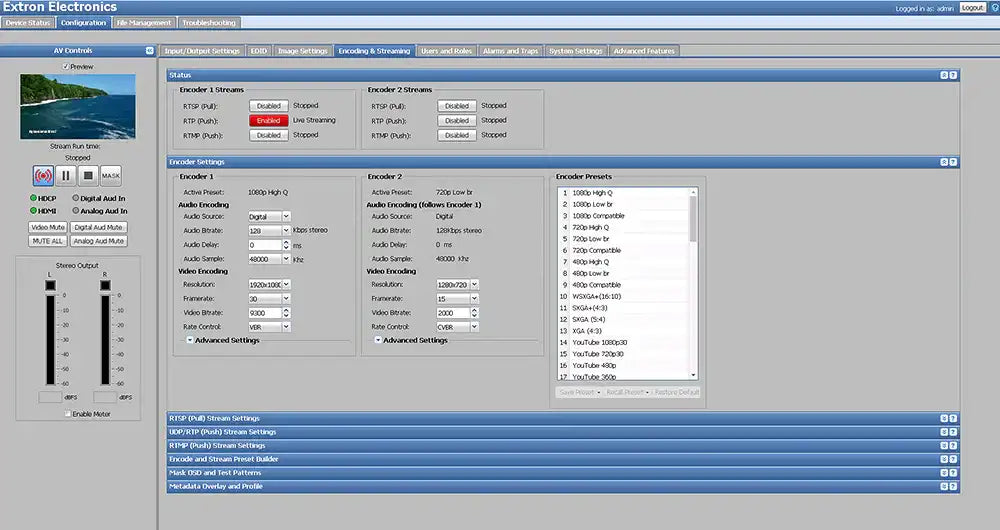 Extron SME 211 Streaming Media Encoder Video Transmitters Extron