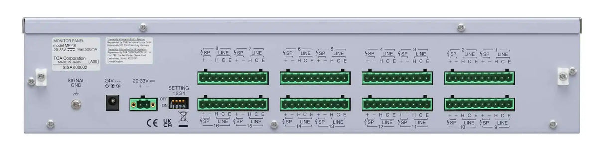 TOA Electronics 16 Channel Audio Monitor Panel - MP-16PS Intercoms TOA