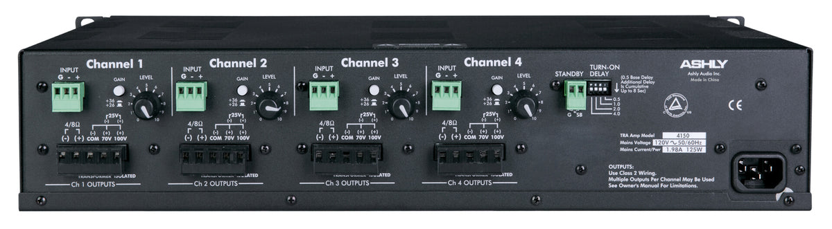 ASHLY TRA-4150 Convection-Cool Power Amplifier w/ Xfmr Iso 4 x 150W @ 4/8 Ohm, 25V, 70V, 40W @ 8 Ohm Amplifiers Ashly