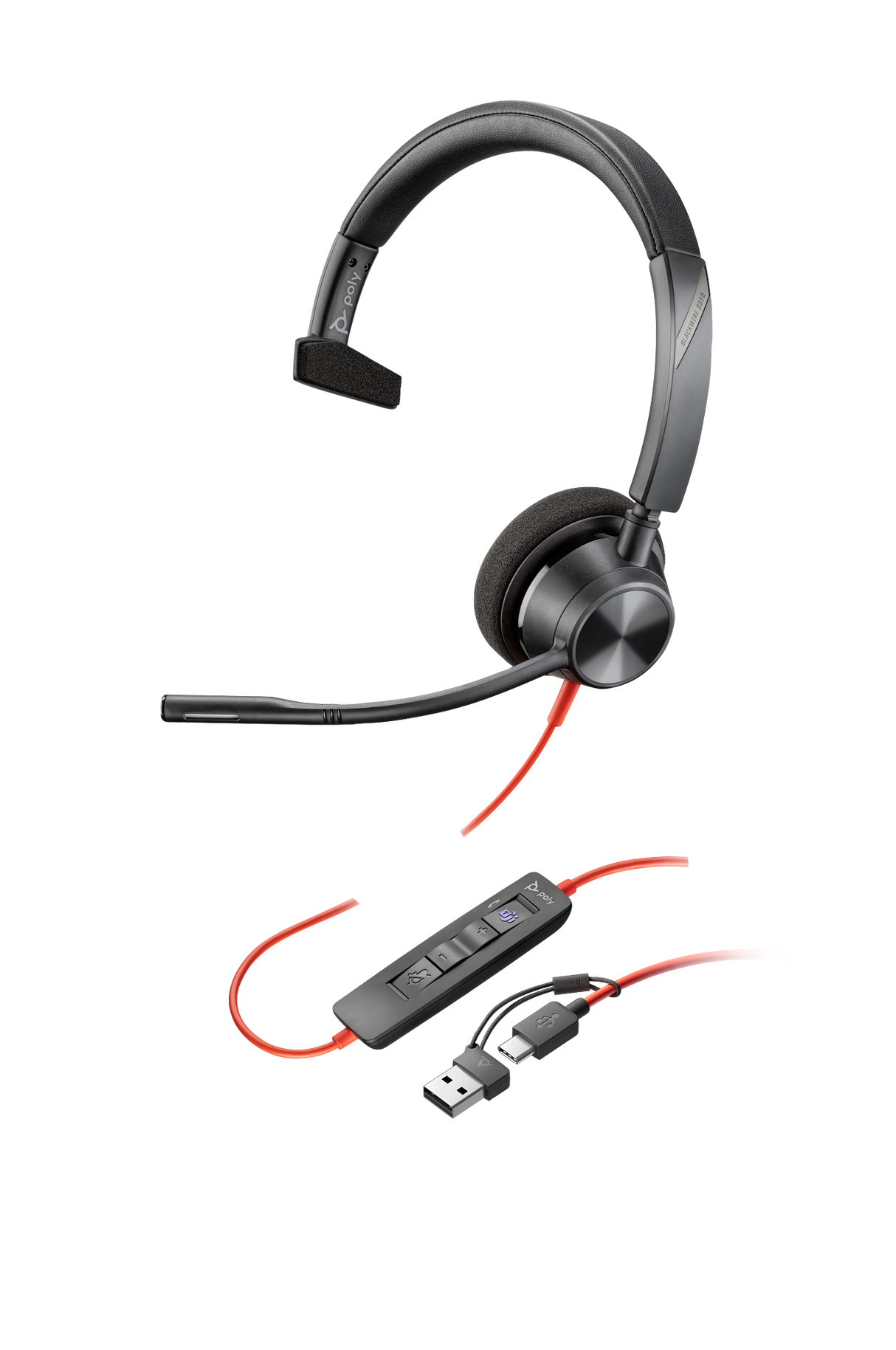 Poly Blackwire 3310 Microsoft Teams Certified Headset +USB-C/A Adapter TAA Poly Headset Poly