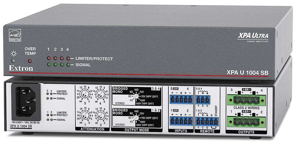 Extron XPA U 1004 SB Four Channel Bridgeable Output Amplifier 100/200 Watts Per Channel Audio Amplifiers Extron