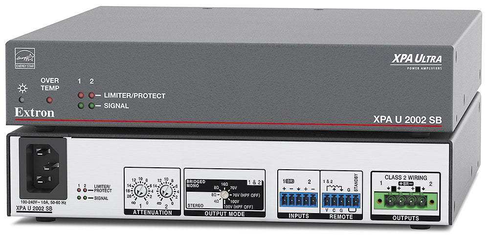 Extron XPA U 2002 SB Two Channel Bridgeable Output Amplifier 200/400 Watts Per Channel Audio Amplifiers Extron