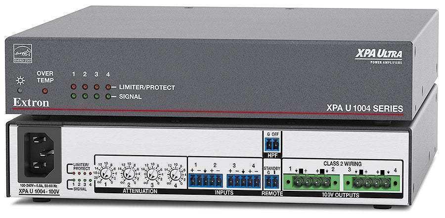 Extron XPA U 1004-100V Four Channel Low and High Impedance Amplifiers 100 Watts Per Channel Audio Amplifiers Extron