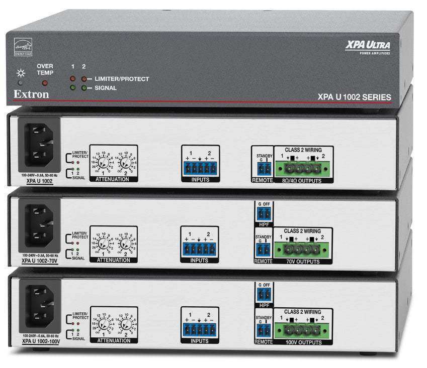 Extron XPA U 1002-100V Two Channel Low and High Impedance Amplifiers 100 Watts Per Channel Audio Amplifiers Extron