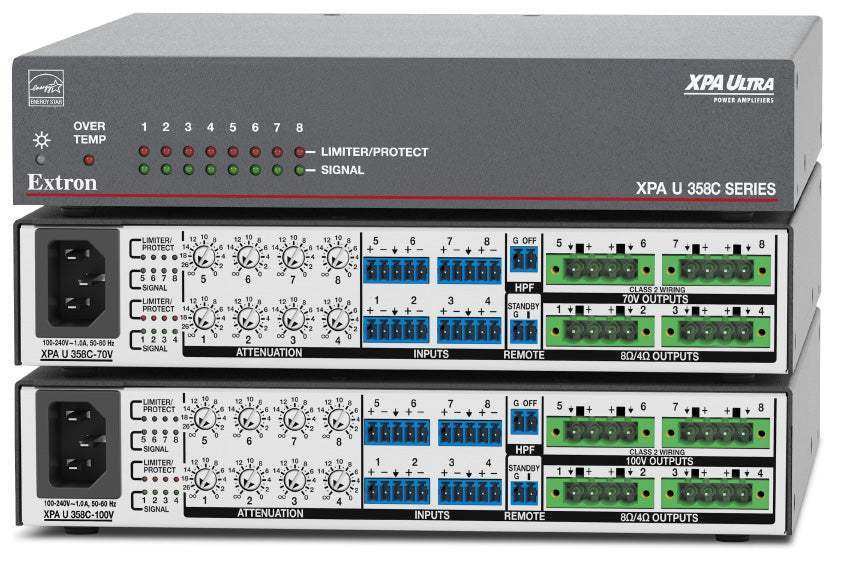 Extron XPA U 358C-100V Eight Channel Combo Amplifier 35 Watts Per Channel Audio Amplifiers Extron