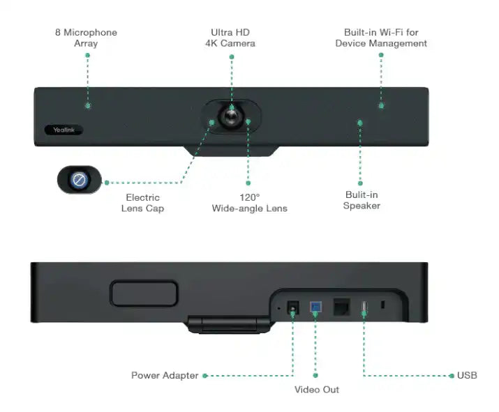 Yealink UVC34 All-in-One USB Video Bar for Small Rooms Video Conferencing Yealink