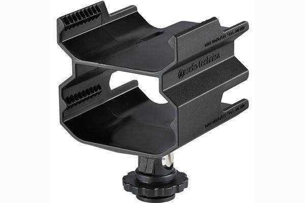 Audio-Technica AT8691 Camera shoe dual mount for the System 10 camera-mount digital wireless systems, holds two ATW-R1700 wireless receivers. Microphones Audio-Technica